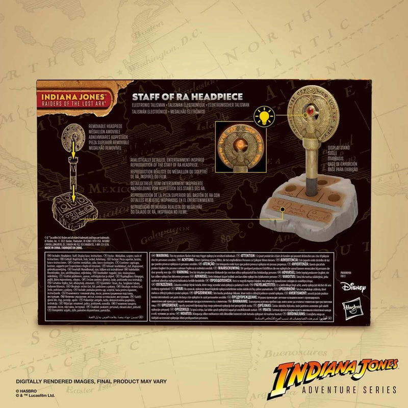 Hasbro Indiana Jones, Raiders of the Lost Ark - Staff of Ra Light-Up Headpiece Replica, back of package.