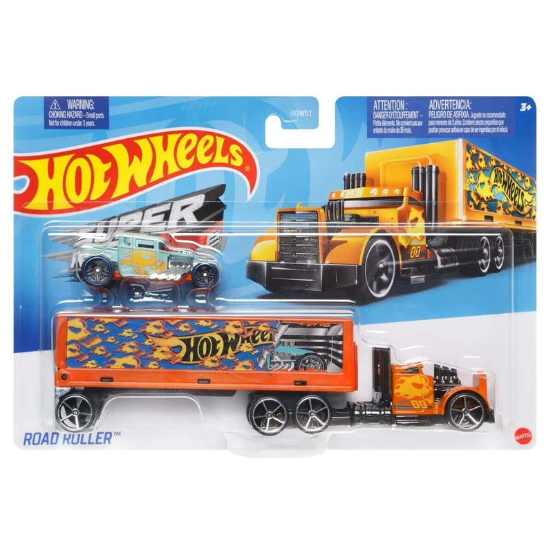Hot Wheels 2023 Super Rigs (Mix 2) 1:64 Scale Die-cast Hauler and Vehicle Set, Road Roller
