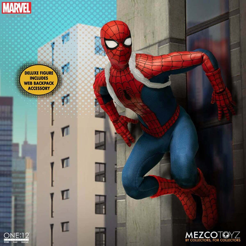 Mezco Toyz The Amazing Spider-Man One:12 Collective Deluxe Edition Action Figure, showing web backpack accessory
