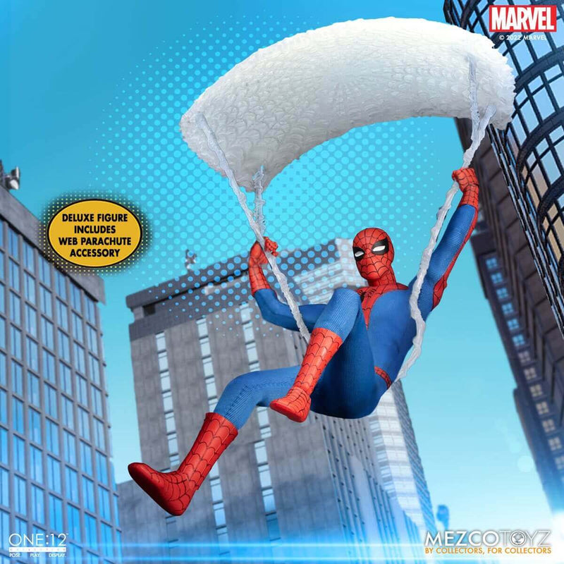 Mezco Toyz The Amazing Spider-Man One:12 Collective Deluxe Edition Action Figure with web parachute accessory