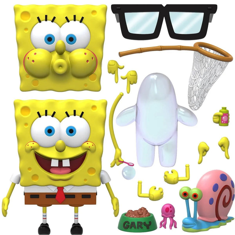 Super7 SpongeBob SquarePants Ultimates 7-Inch Action Figure, Figure and all accessories displayed