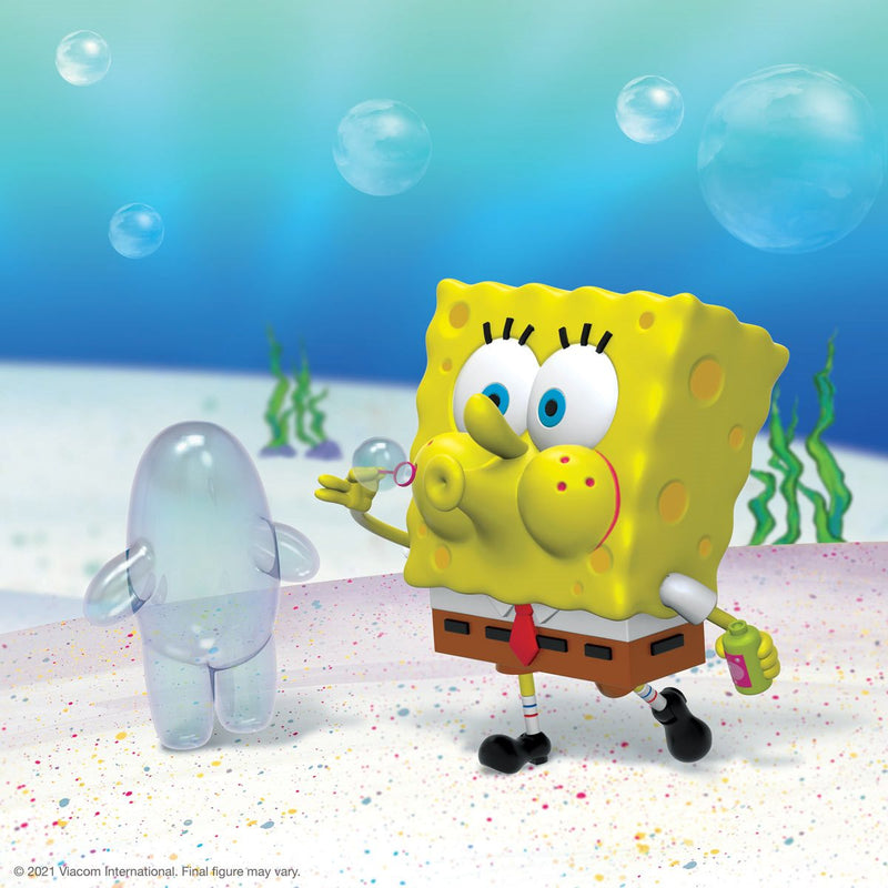 Super7 SpongeBob SquarePants Ultimates 7-Inch Action Figure, SpongBob blowing bubbles with Bubble Buddy