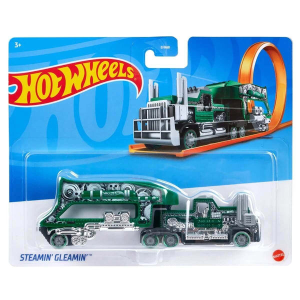 Hot Wheels 2023 Trackin' Trucks (Mix 1) 1:64 Scale Diecast Vehicles, Steamin' Gleamin'