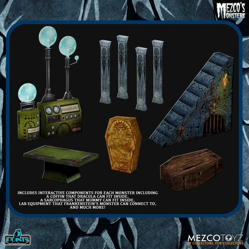 Mezco's Monsters Tower of Fear 5 Points Action Figures Deluxe Set Accessories