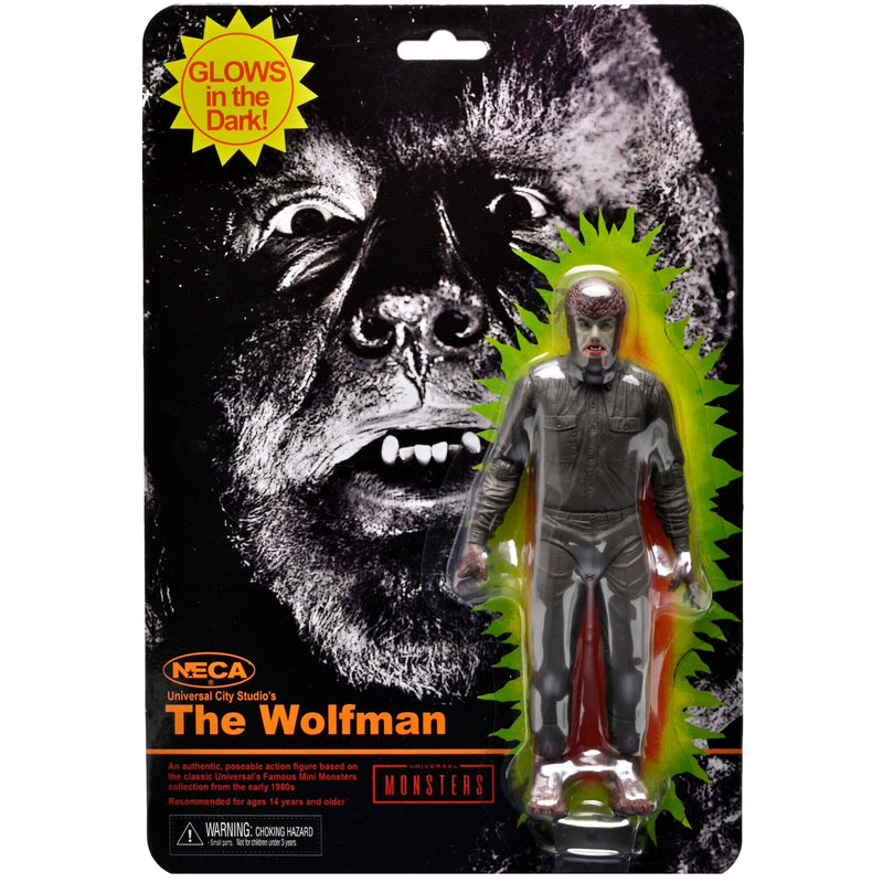 NECA Universal Monsters Retro Glow in the Dark 7” Scale Action Figures, The Wolf Man in package
