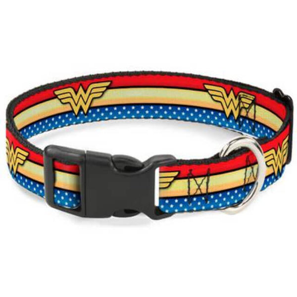 DC Comics Wonder Woman Logo Stripe and Stars Dog Clip Collar