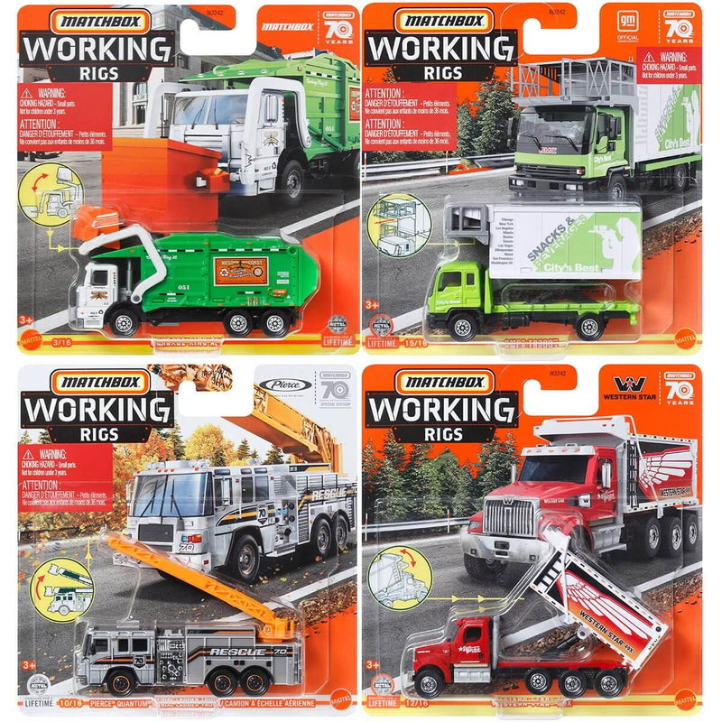 Matchbox 2023 Working Rigs (Wave 3) 1:64 Scale Diecast Vehicles, Bundle All 4
