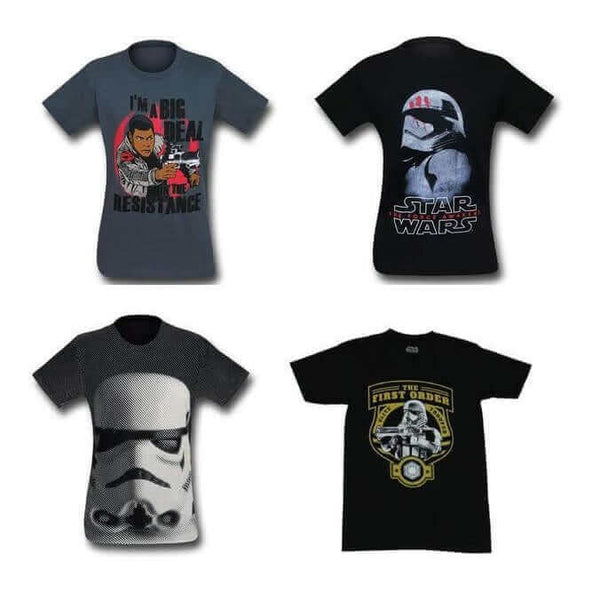 4 Star Wars T-Shirts - Finn Resistance, Stormtrooper Finn, First Order Stormtrooper, Stormtrooper - Men's Size Small