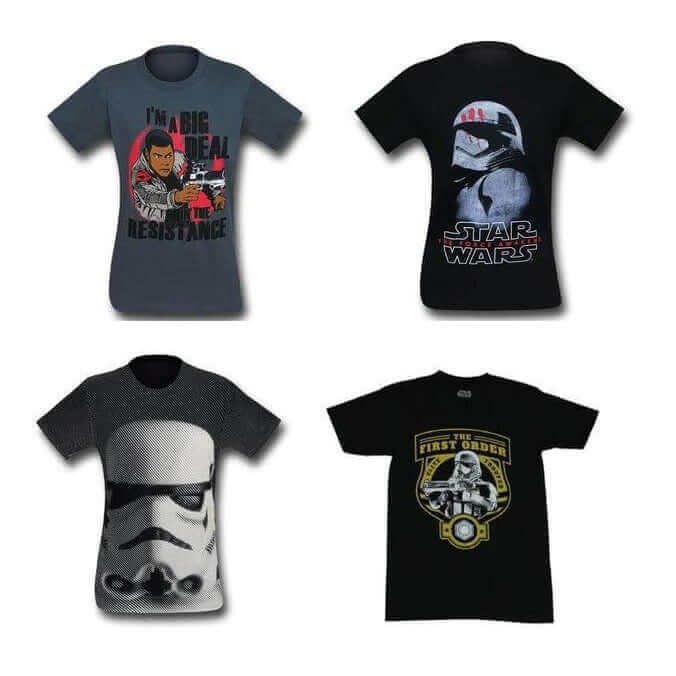 4 Star Wars T-Shirts - Finn Resistance, Stormtrooper Finn, First Order Stormtrooper, Stormtrooper - Men's Size Small