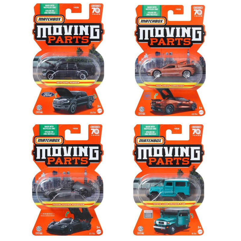 Matchbox 2023 Moving Parts Series 1:64 Scale Diecast Vehicles (Wave 2), bundle of all 4 cars