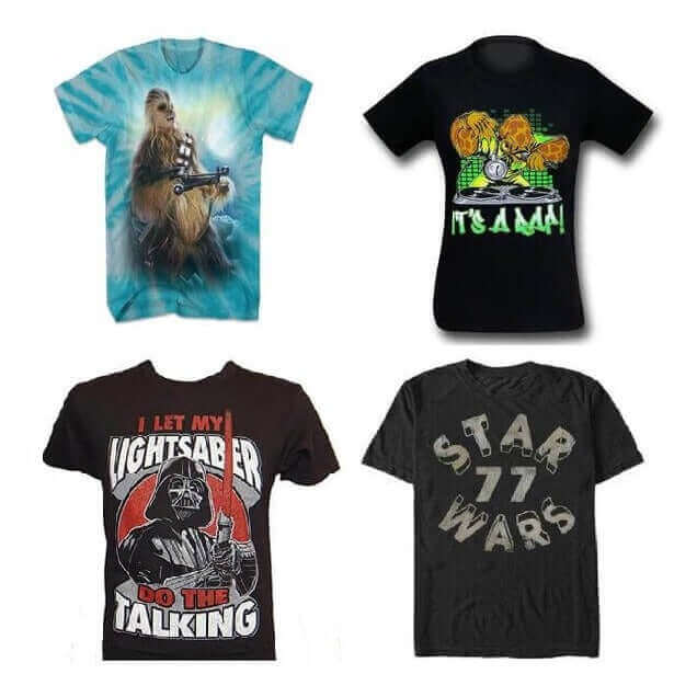 4 Star Wars T-Shirts, Chewbacca, Admiral Ackbar, Darth Vader, 1977 Logo (Men's Small)