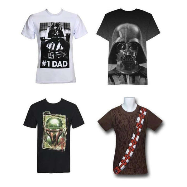 4 Star Wars T-Shirts, #1 Dad, Darth Vader, Boba Fett, Chewbacca (Men's Medium)