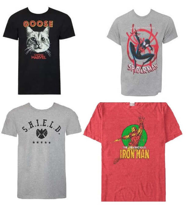 4 Marvel T-Shirts, S.H.I.E.L.D., Iron Man, Goose the Cat, Miles Morales, Men's Size XL