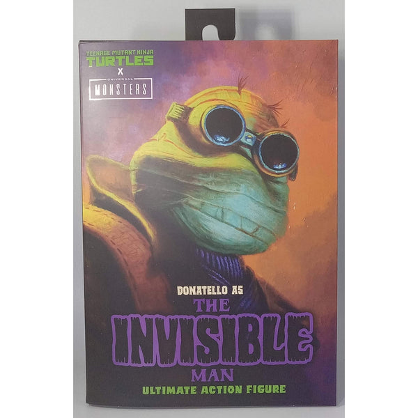 NECA Universal Monsters x Teenage Mutant Ninja Turtles Ultimate Donatello as The Invisible Man 7″ Scale Action Figure, Front of Package
