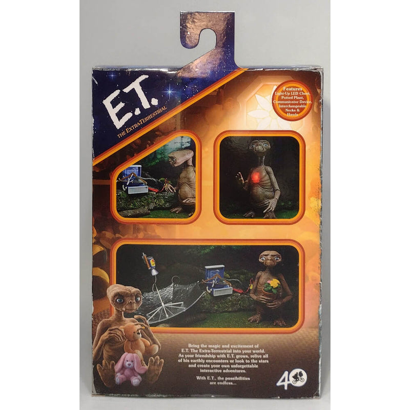 NECA 40th Anniversary Deluxe Ultimate E.T. with LED Chest 7″ Scale Action Figure Back of Package