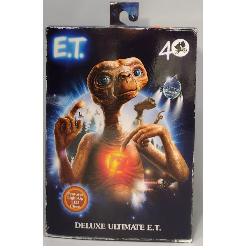 NECA 40th Anniversary Deluxe Ultimate E.T. with LED Chest 7″ Scale Action Figure Cover of Package