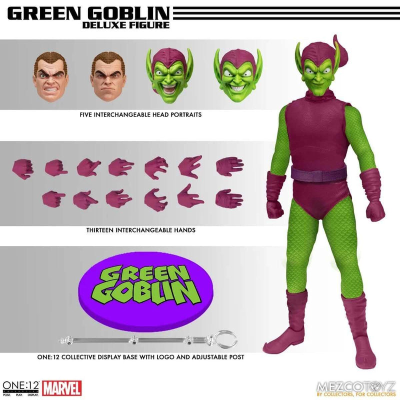 Mezco Toyz Green Goblin Deluxe Edition One:12 Collective Action Figure, figure with  head and hands accessories