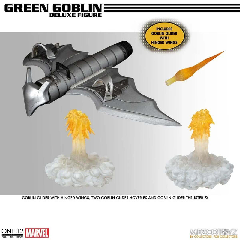 Mezco Toyz Green Goblin Deluxe Edition One:12 Collective Action Figure, glider accessory