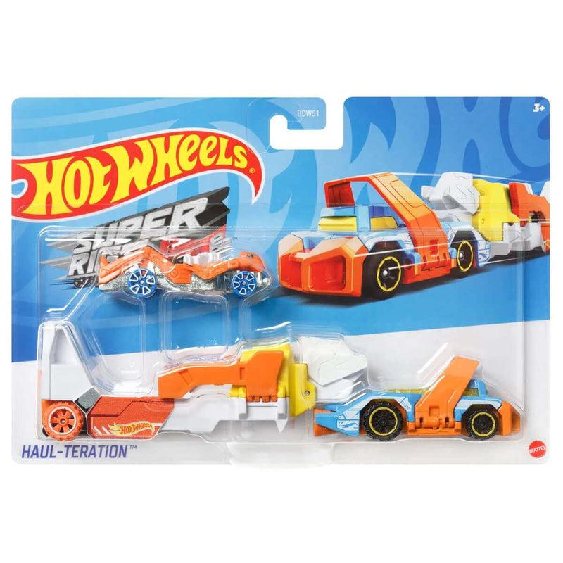 Hot Wheels 2023 Super Rigs 1:64 Scale Die-cast Hauler and Vehicle Set, Haul-Teration