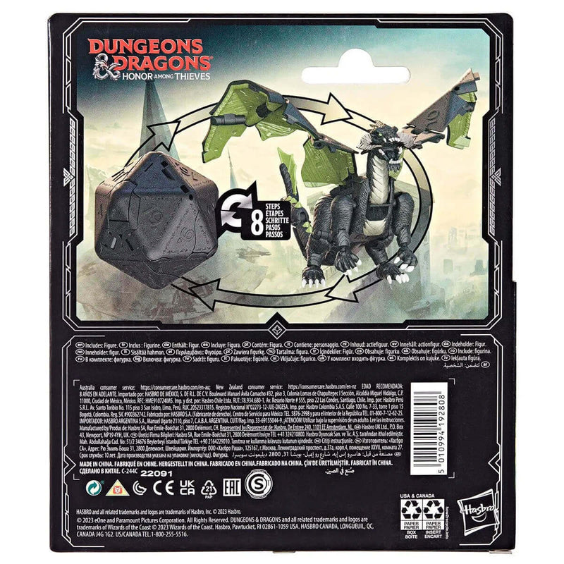 Dungeons & Dragons Honor Among Thieves Dicelings D20 Converting Figures, Black Dragon Rakor Back of Packaging