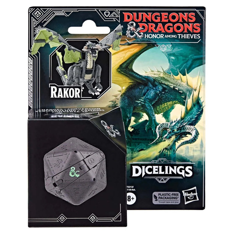 Dungeons & Dragons Honor Among Thieves Dicelings D20 Converting Figures, Black Dragon Rakor Front of Packaging