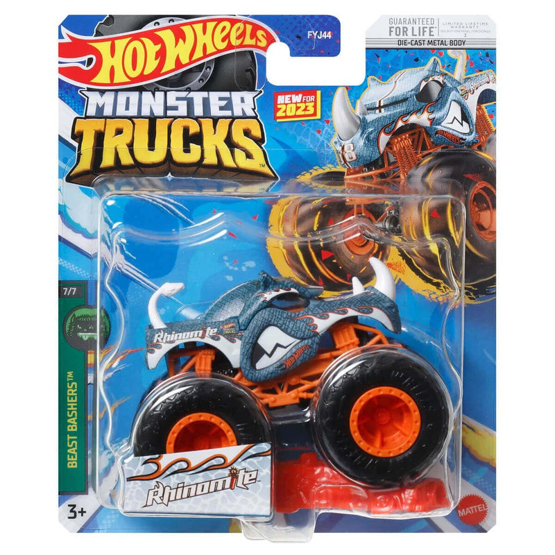 Hot Wheels 2023 1:64 Scale Die-Cast Monster Trucks (Mix 9), Rhinomite Beast Bashers 7/7 HPX06 New For 2023