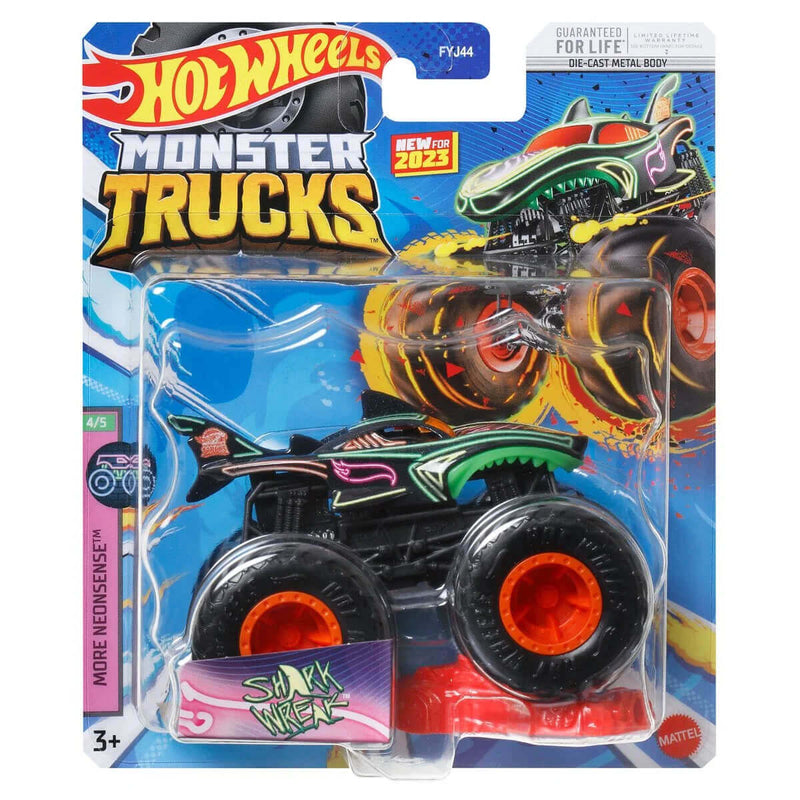 Hot Wheels 2023 1:64 Scale Die-Cast Monster Trucks (Mix 9), Shark Wreak More Neonsense 4/5 HLT00