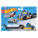 Hot Wheels 2023 Super Rigs 1:64 Scale Die-cast Hauler and Vehicle Set, Steel Power