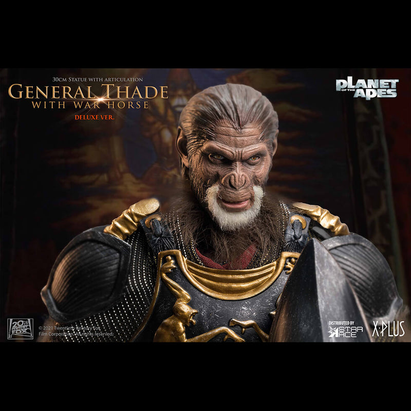 Planet of the Apes 2001 General Thade Deluxe Articulate 12-Inch Figure w/ War Horse Thade closeup